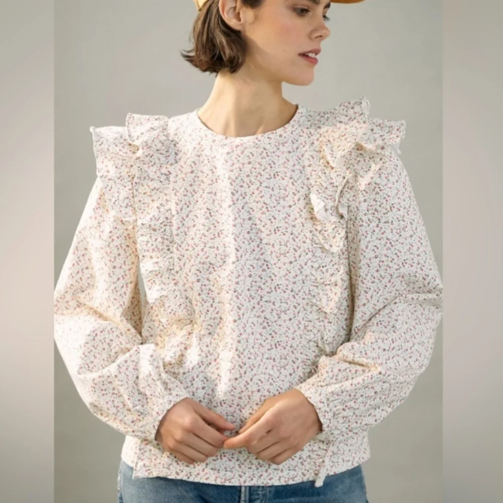 Anthropologie Allaire Floral Print Long Sleeve Ruffle Puff Sleeve Top XS